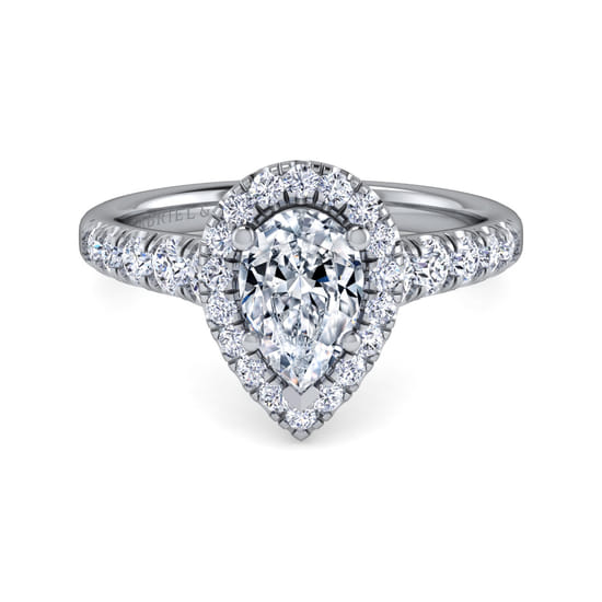Gabriel - 14K White Gold Pear Shape Halo Diamond Engagement Ring