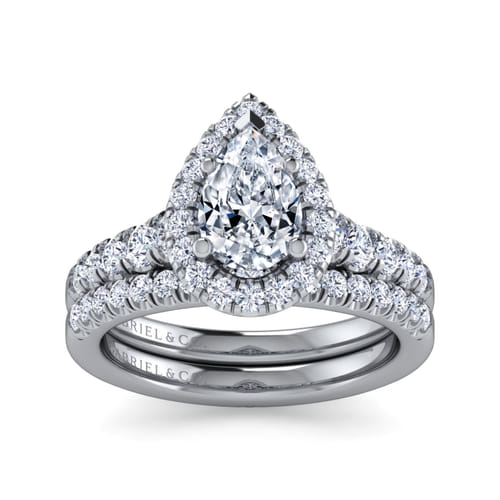 14K White Gold Pear Shape Halo Diamond Engagement Ring 14K White Gold Pear Shape Halo Diamond Engagement Ring