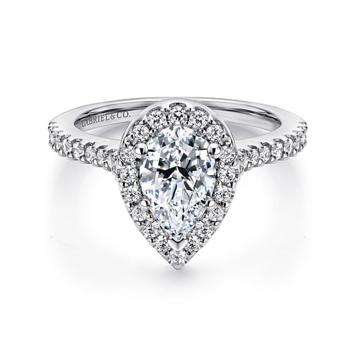 14K White Gold Pear Shape Halo Diamond Engagement Ring