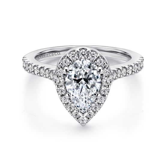 Gabriel - 14K White Gold Pear Shape Halo Diamond Engagement Ring