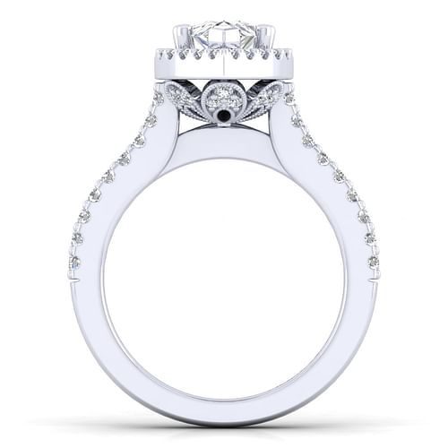 14K White Gold Pear Shape Halo Diamond Engagement Ring