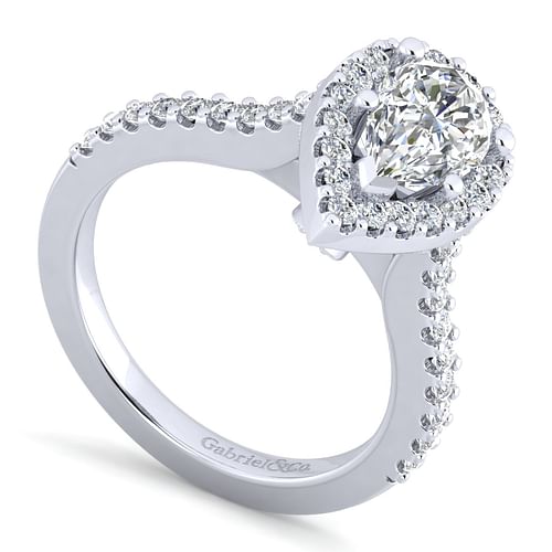 14K White Gold Pear Shape Halo Diamond Engagement Ring