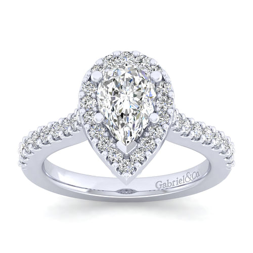 14K White Gold Pear Shape Halo Diamond Engagement Ring