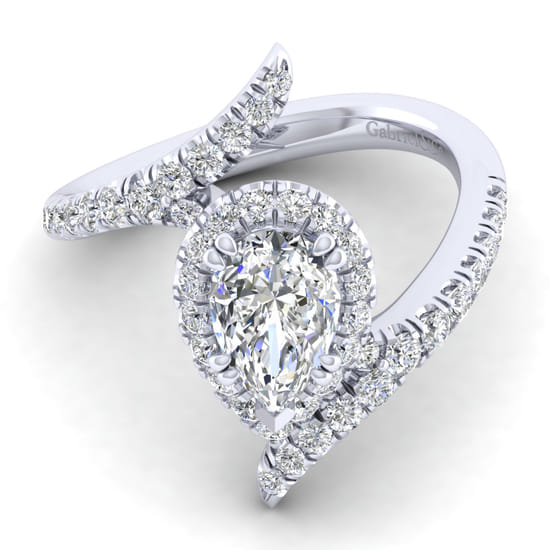 Gabriel - 14K White Gold Pear Shape Halo Diamond Engagement Ring