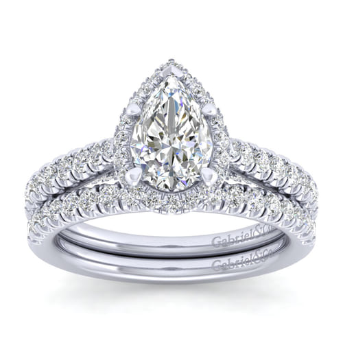 14K White Gold Pear Shape Halo Diamond Engagement Ring 14K White Gold Pear Shape Halo Diamond Engagement Ring