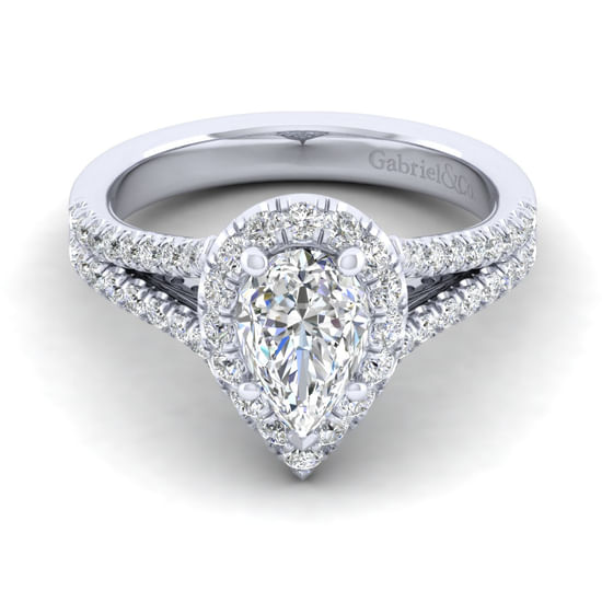 Gabriel - 14K White Gold Pear Shape Halo Diamond Engagement Ring