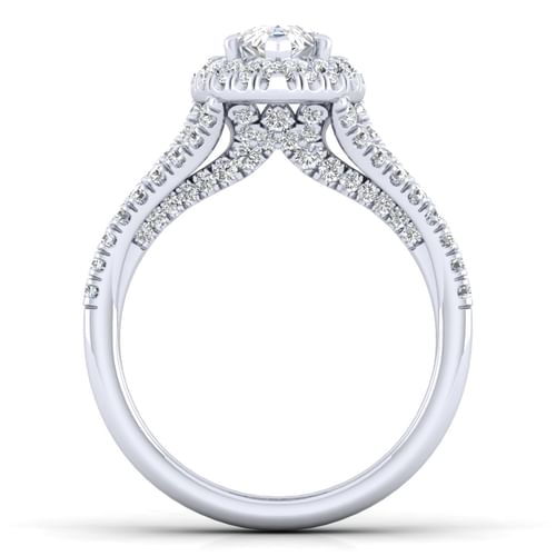 14K White Gold Pear Shape Halo Diamond Engagement Ring