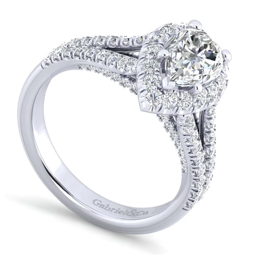 14K White Gold Pear Shape Halo Diamond Engagement Ring