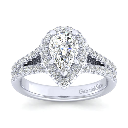 14K White Gold Pear Shape Halo Diamond Engagement Ring