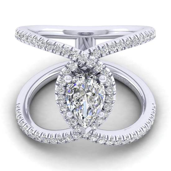 Gabriel - 14K White Gold Pear Shape Halo Diamond Engagement Ring