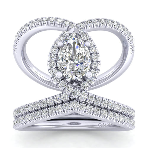 14K White Gold Pear Shape Halo Diamond Engagement Ring 14K White Gold Pear Shape Halo Diamond Engagement Ring
