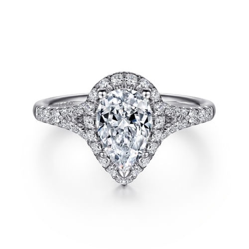 14K White Gold Pear Shape Halo Diamond Engagement Ring