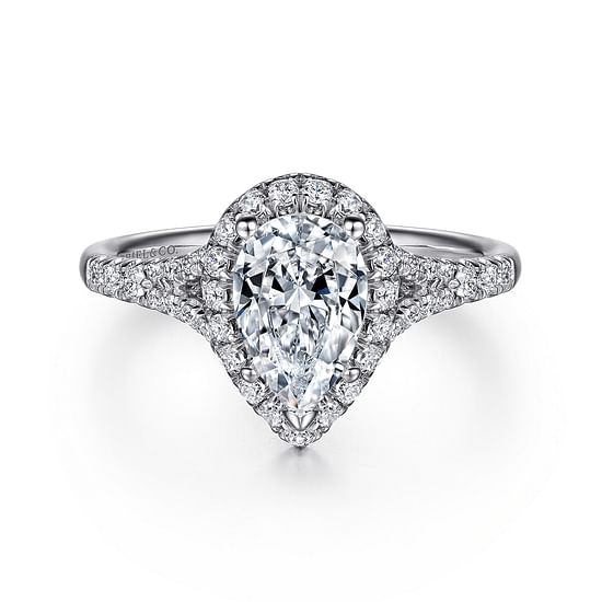 Gabriel - 14K White Gold Pear Shape Halo Diamond Engagement Ring