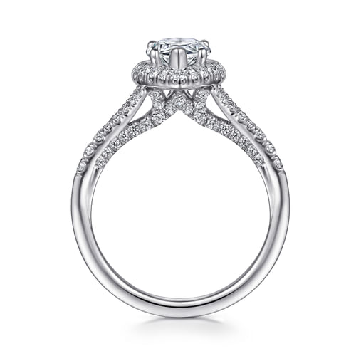 14K White Gold Pear Shape Halo Diamond Engagement Ring