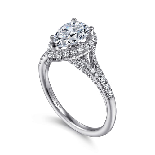 14K White Gold Pear Shape Halo Diamond Engagement Ring