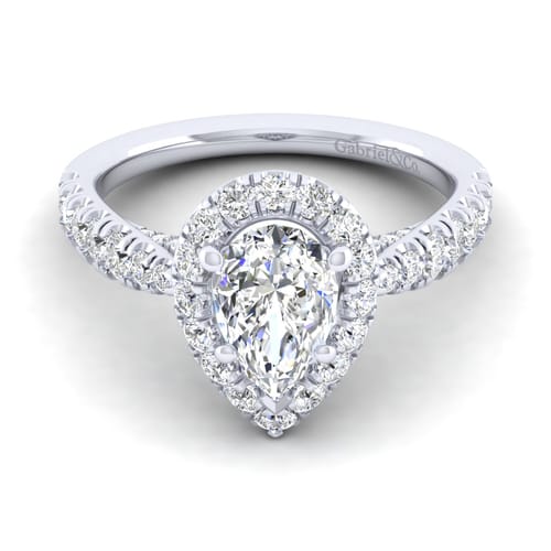 14K White Gold Pear Shape Halo Diamond Engagement Ring