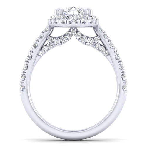 14K White Gold Pear Shape Halo Diamond Engagement Ring