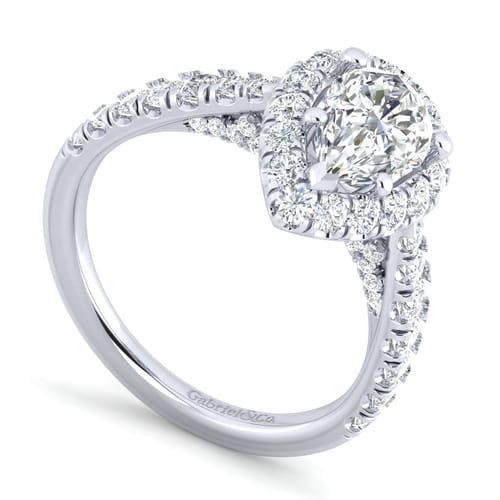 14K White Gold Pear Shape Halo Diamond Engagement Ring