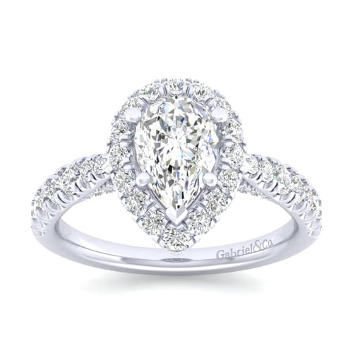 14K White Gold Pear Shape Halo Diamond Engagement Ring