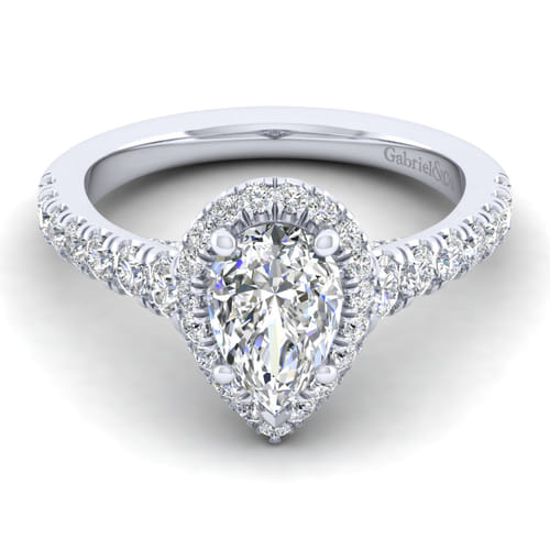 14K White Gold Pear Shape Halo Diamond Engagement Ring