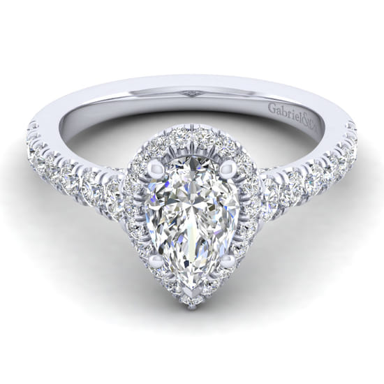 Gabriel - 14K White Gold Pear Shape Halo Diamond Engagement Ring