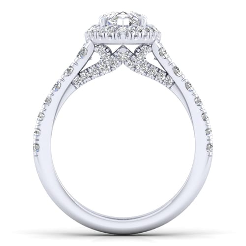 14K White Gold Pear Shape Halo Diamond Engagement Ring
