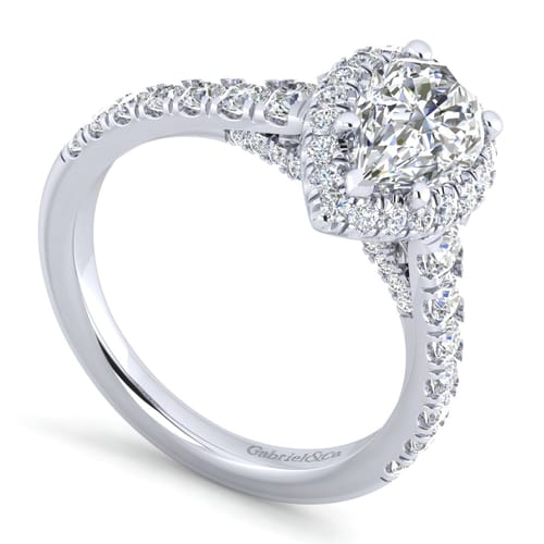 14K White Gold Pear Shape Halo Diamond Engagement Ring