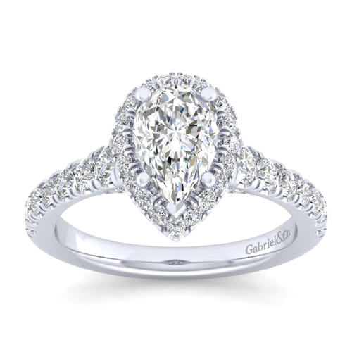 14K White Gold Pear Shape Halo Diamond Engagement Ring