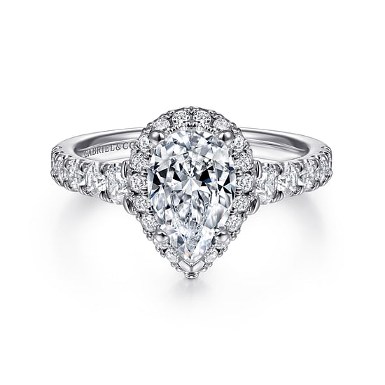 Gabriel - 14K White Gold Pear Shape Halo Diamond Engagement Ring