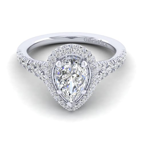 14K White Gold Pear Shape Halo Diamond Engagement Ring
