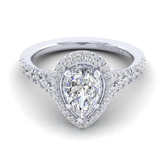 Gabriel - 14K White Gold Pear Shape Halo Diamond Engagement Ring