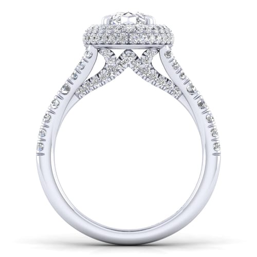 14K White Gold Pear Shape Halo Diamond Engagement Ring