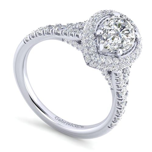 14K White Gold Pear Shape Halo Diamond Engagement Ring