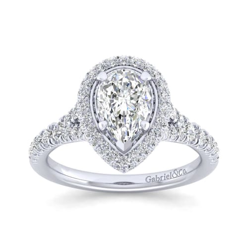 14K White Gold Pear Shape Halo Diamond Engagement Ring