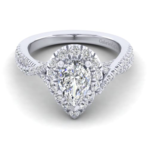 14K White Gold Pear Shape Halo Diamond Engagement Ring
