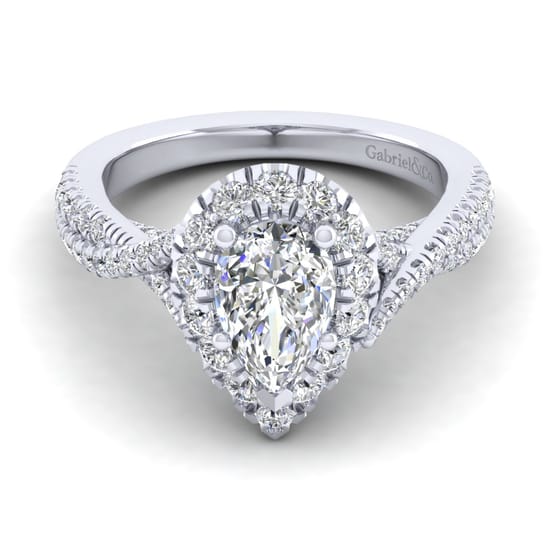 Gabriel - 14K White Gold Pear Shape Halo Diamond Engagement Ring