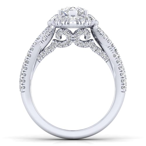 14K White Gold Pear Shape Halo Diamond Engagement Ring