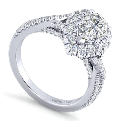 14K White Gold Pear Shape Halo Diamond Engagement Ring