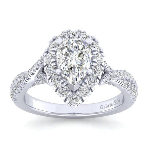14K White Gold Pear Shape Halo Diamond Engagement Ring