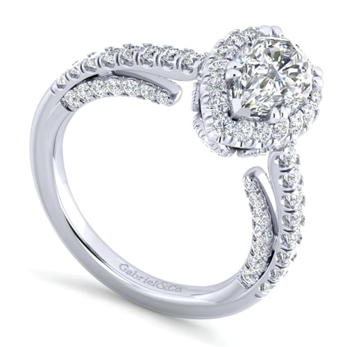 14K White Gold Pear Shape Halo Diamond Engagement Ring