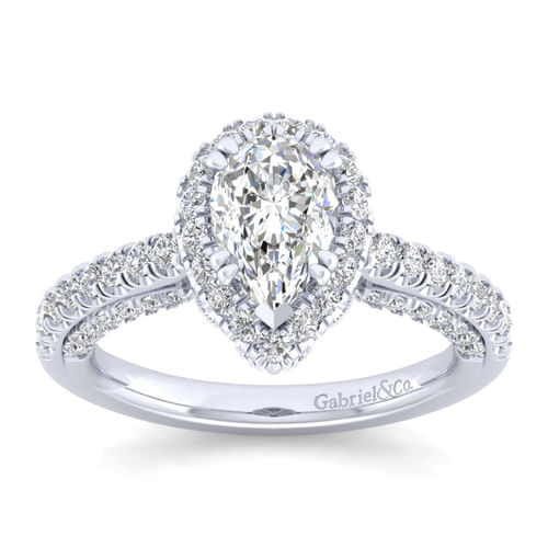 14K White Gold Pear Shape Halo Diamond Engagement Ring