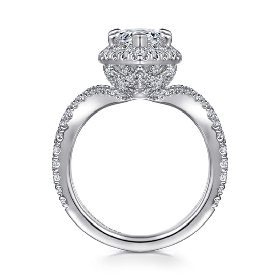 14K White Gold Pear Shape Halo Diamond Engagement Ring angle 2