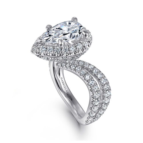 14K White Gold Pear Shape Halo Diamond Engagement Ring