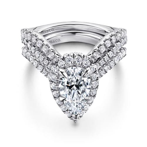 14K White Gold Pear Shape Halo Diamond Engagement Ring