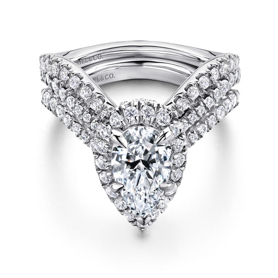 14K White Gold Pear Shape Halo Diamond Engagement Ring angle 4