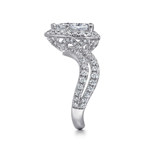 14K White Gold Pear Shape Halo Diamond Engagement Ring