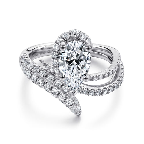 14K White Gold Pear Shape Halo Diamond Engagement Ring