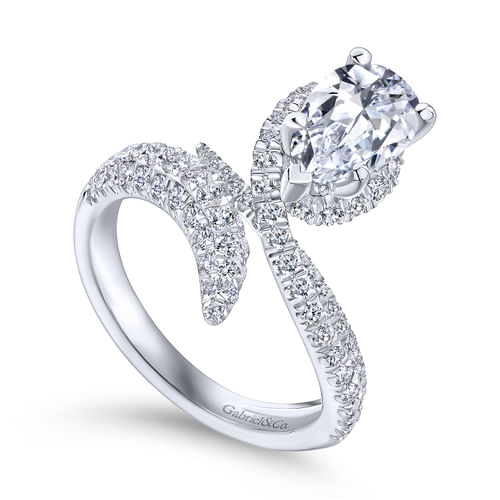 14K White Gold Pear Shape Halo Diamond Engagement Ring