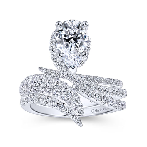 14K White Gold Pear Shape Halo Diamond Engagement Ring