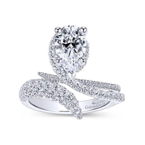14K White Gold Pear Shape Halo Diamond Engagement Ring